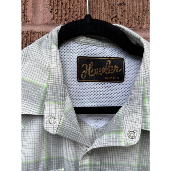 Howler Bros Mens Medium Short Sleeve Plaid Shirt Button-Up Lightweight GreenGray - Picture 6 of 8